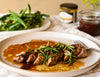 Seared Vino Cotto Porterhouse Steak with Mustard Green Beans & Cabernet Barbecue Sauce