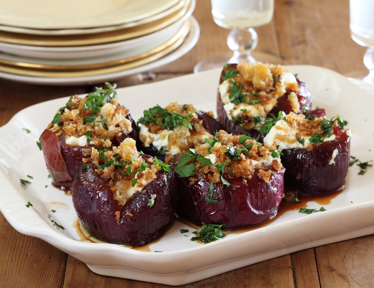Baby Red Onions Stuffed with Goats Cheese Recipe