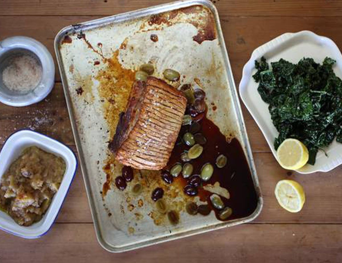 Berkshire Pork Loin with Cavolo Nero, Verjuice and Grapes with Granny Smith Sauce Recipe