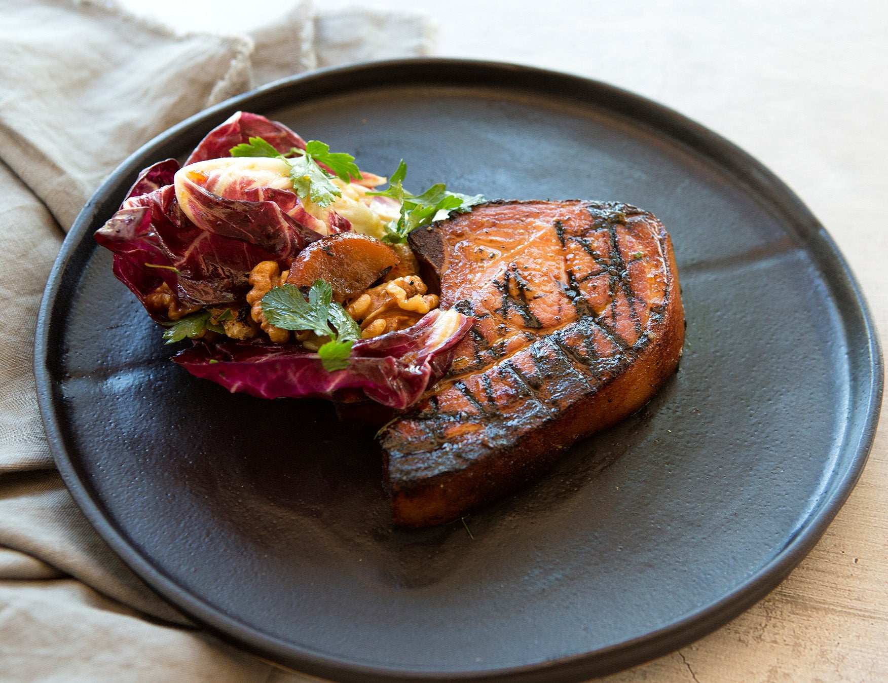 Bitter Orange Glazed Smoked Pork Loin with Radicchio and Walnuts Recipe