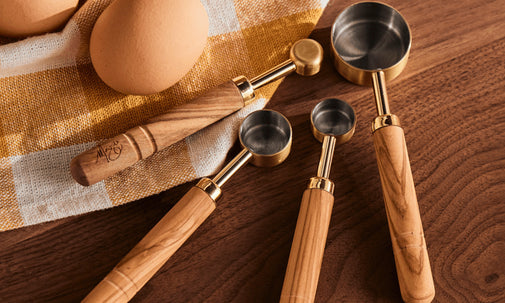 Brass Measuring Spoons with Olive Wood Handles - 4 Set