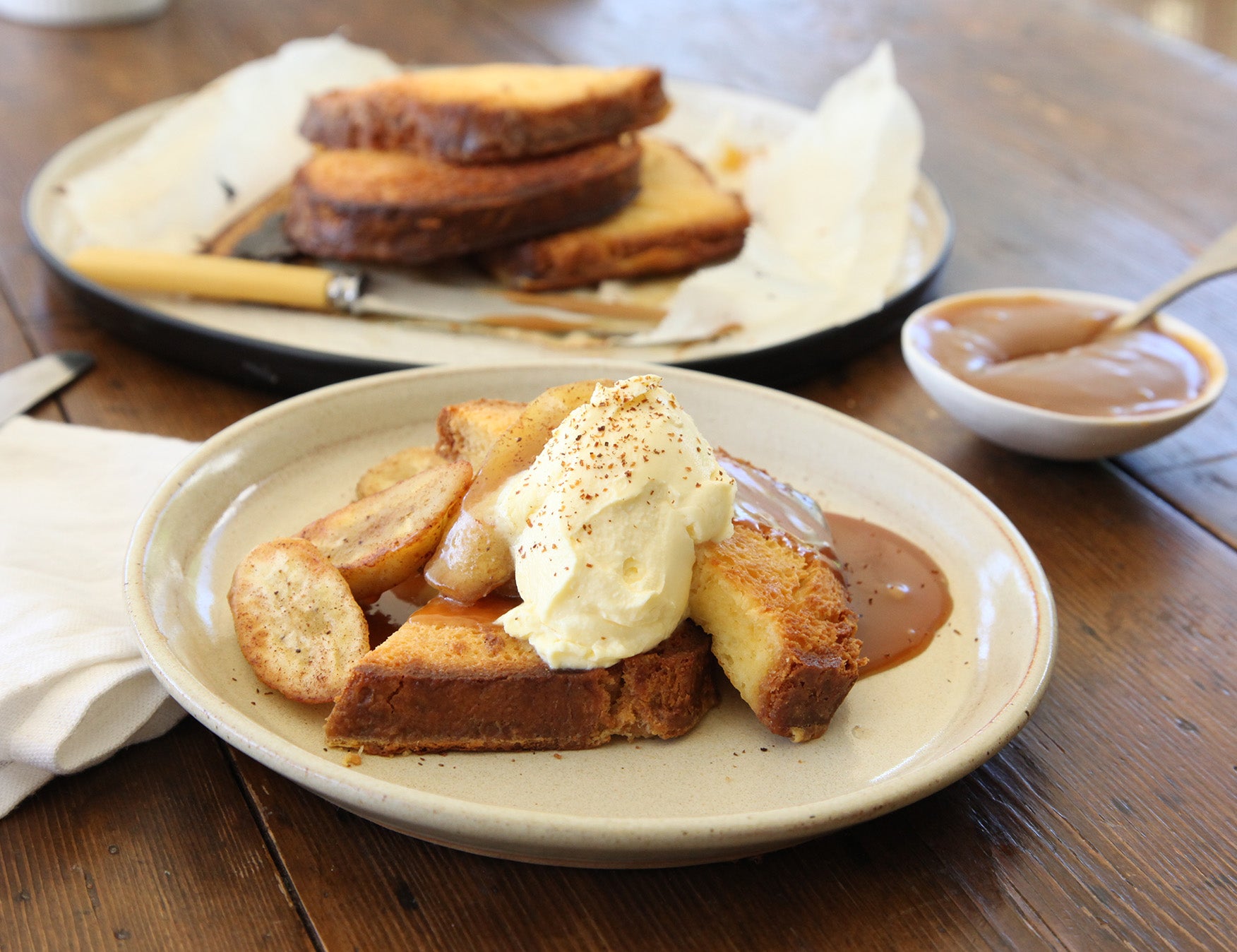 Brioche French Toast with Salted Brandy Caramel and Bananas Recipe