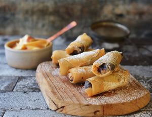Burnt Fig Jam and Banana Spring Rolls with Brandy Butter Sauce Recipe