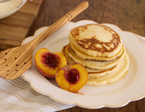 Buttermilk Pancakes with Vino Cotto Roasted Peaches