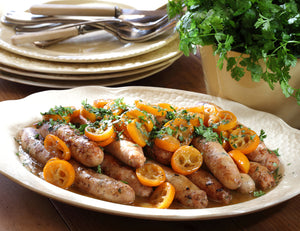 Chicken and Tarragon Sausages with Cumquats Recipe