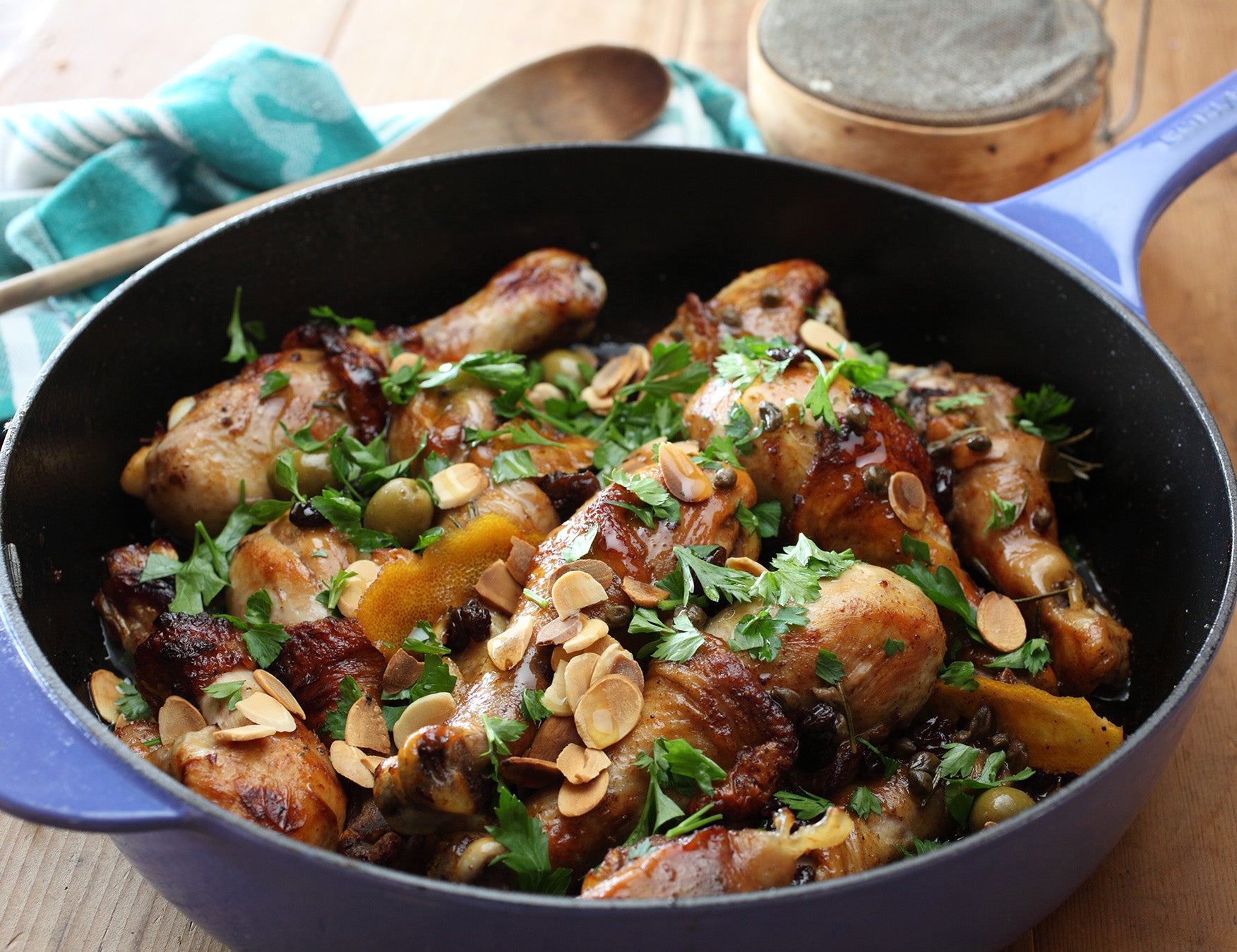 Chicken Drumsticks with Raisins & Almonds Recipe