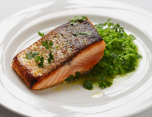 Crispy Skin Salmon with Pea Puree Recipe
