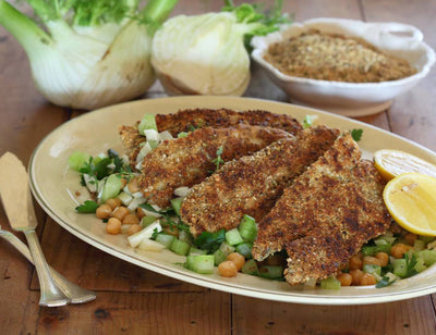 Dukkah Coated Garfish with Chickpeas, Fennel and Parsley Salad Recipe ...