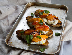 Grilled Peach, Goats' Curd and Basil Bruschetta Recipe