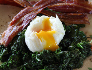 Kale with Poached Free Range Egg & Belly Bacon Recipe