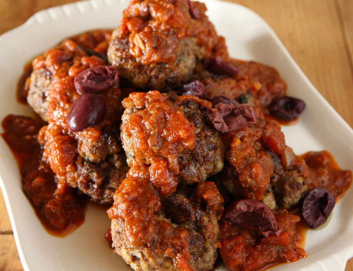 Meatballs with Tomato, Olive, Rocket and Basil Sugo Recipe