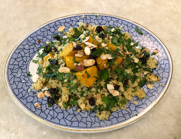 Moroccan Cous Cous with Roasted Pumpkin, Almonds and Raisins Recipe