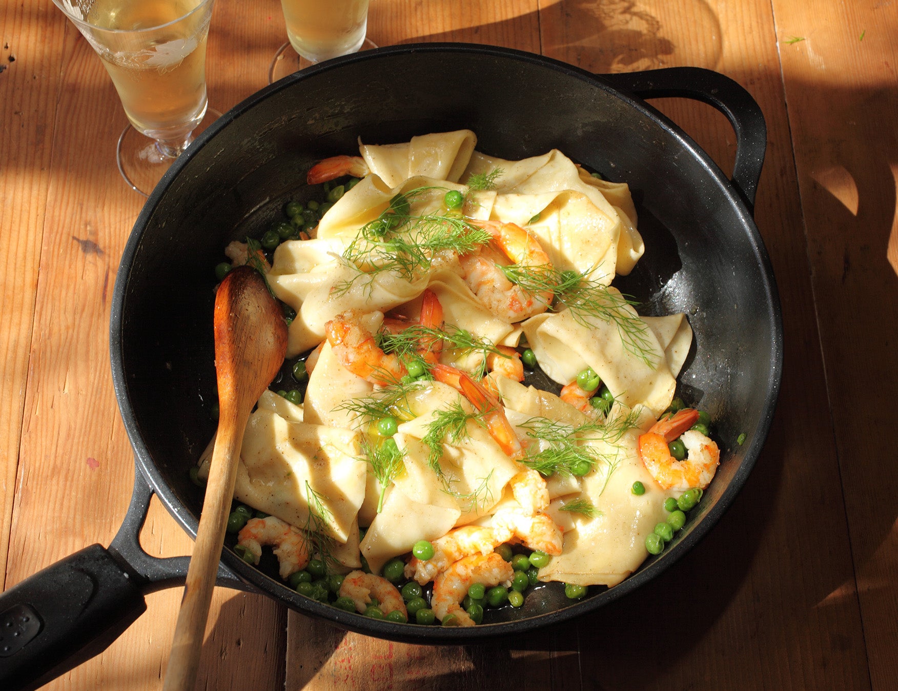 Pasta Rags with Prawns, Fresh Peas and Chervil Recipe | Maggie Beer