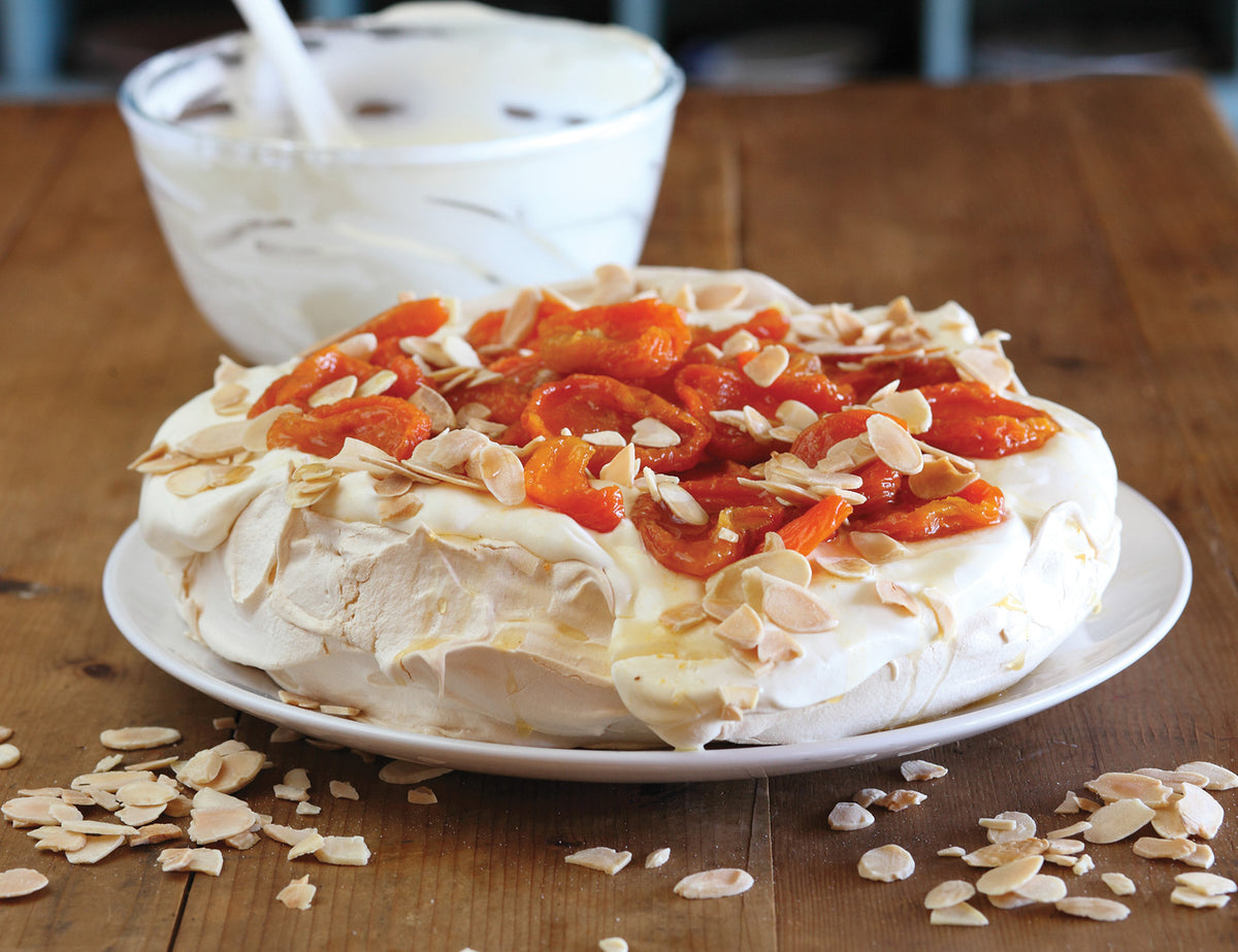 Pavlova with Dried Apricots and Roasted Almonds Recipe