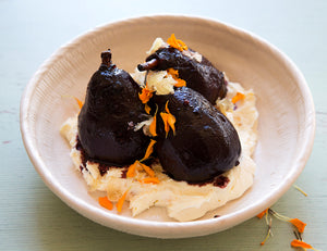 Pears Poached in Red Wine with Ginger and Mascarpone Recipe