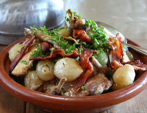 Rabbit with Pancetta, Prunes and Onions Recipe