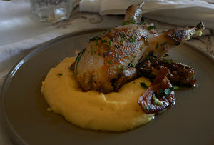 Roast Quail with Fig and Bacon and Parmesan Polenta Recipe