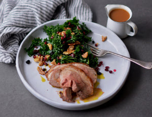 Roasted Lamb Rumps with Kale, Currant and Walnut Salad Recipe