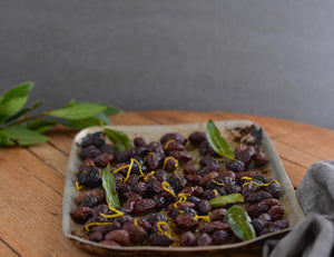 Roasted Kalamata Olives with Lemon and Bay Leaves Recipe