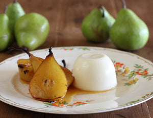 Saffron Roasted Pears with Verjuice Panna Cotta Recipe