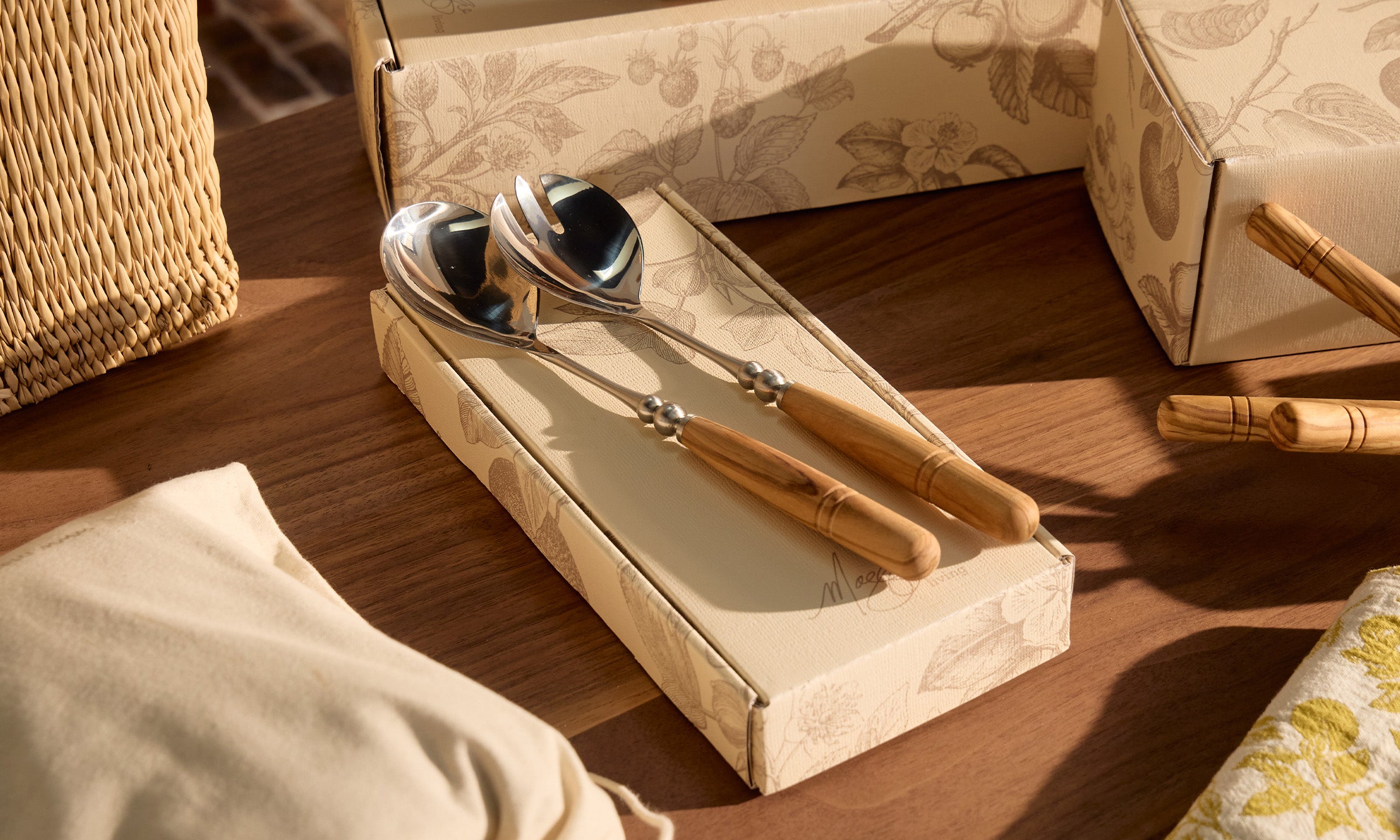 Salad Servers with Italian Olive Wood Handles