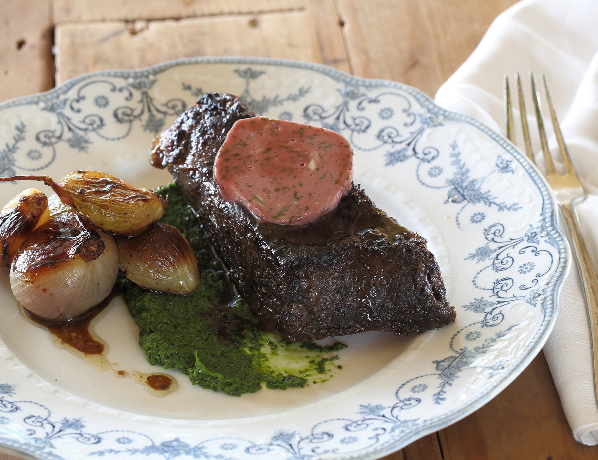 Beef Short Rib with Kale Puree and Red Wine & Chervil Butter Recipe