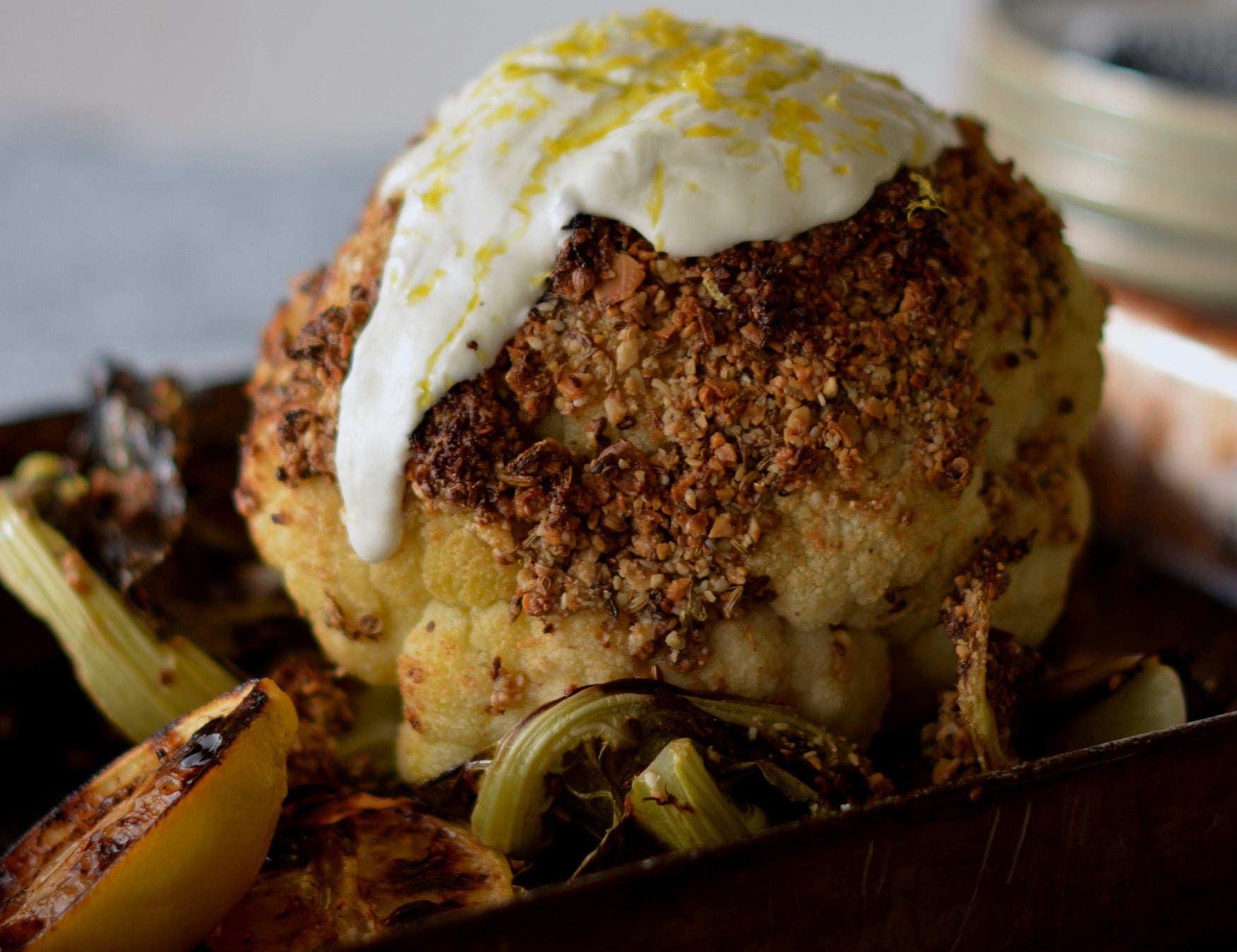 Whole Roasted Cauliflower with Dukkah and Yoghurt Dressing Recipe